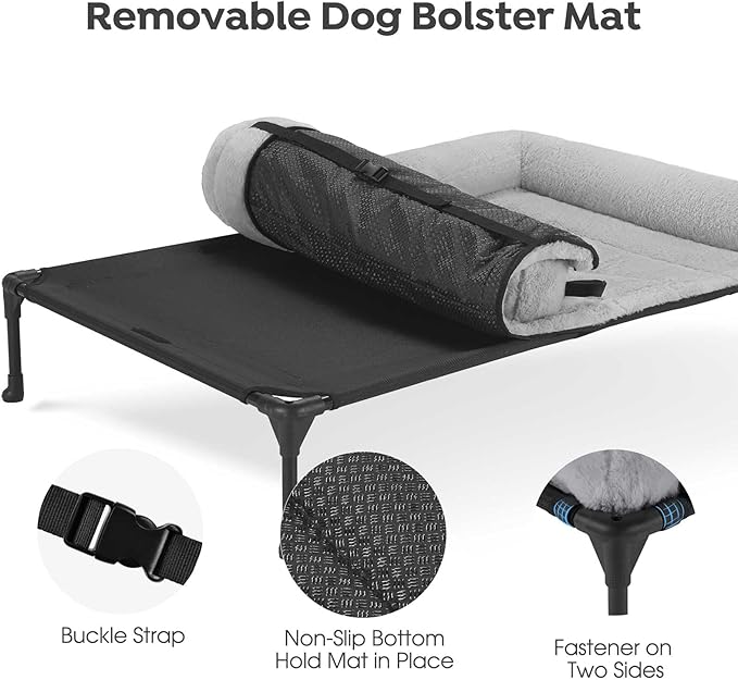 Veehoo Orthopedic Elevated Dog Bed with Fluffy Plush Bolster Cushion, Indoor Raised Dog Beds for Large Dogs, Soft Pet Sofa Cot with Removable Washable Mat, No-Slip Feet, 42 x 30 inches, Grey