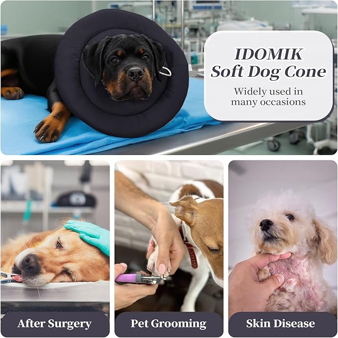 IDOMIK Dog Recovery Collar, Waterproof Soft Dog Cone After Surgery, Comfy Protective Elizabethan Collar Alternative for Dogs Cats, Adjustable Pet Neck Donut Cone Anti-Licking Biting Wounds,Grey,2XL