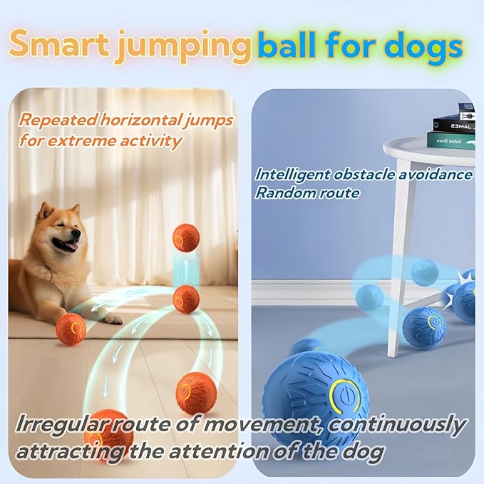 Interactive Dog Toys Dog Balls,Durable Motion Activated Automatic Rolling Ball Toys for/Small/Medium Dogs(Orange+Blue)