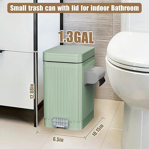 Dog Poop Trash Can for Outside & Indoor, 5L/1.3Gal Small Pet Waste Bin with Odor Control Carbon Filter, 2-Way Open (Step & Press Top), Dog Waste Container with Trash Bag Holder, Green