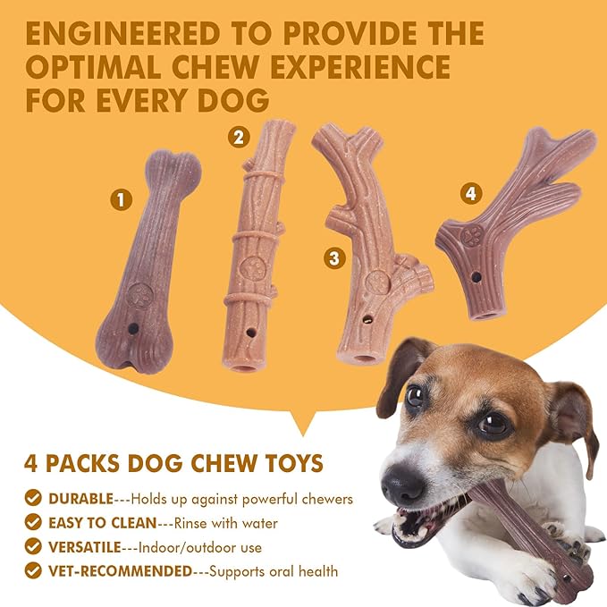4 Pack Durable Dog Chew Toys for Aggressive Chewers-Puppy Teething Toys, Long-Lasting Dog Bones for Small & Medium Breeds-Indestructible Chew Toys for Dogs to Keep Them Busy & Support Dental Health
