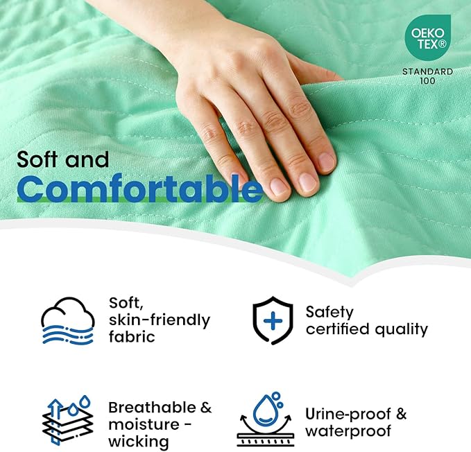 Noovirum® Washable Underpads 34"x36" (Pack of 2) -Reusable Incontinence Pads for Kids, Adults, Elderly, Pets - Waterproof Protective Pad for Bed, Sofa, Furniture, Floor- Reusable Mattress Protector