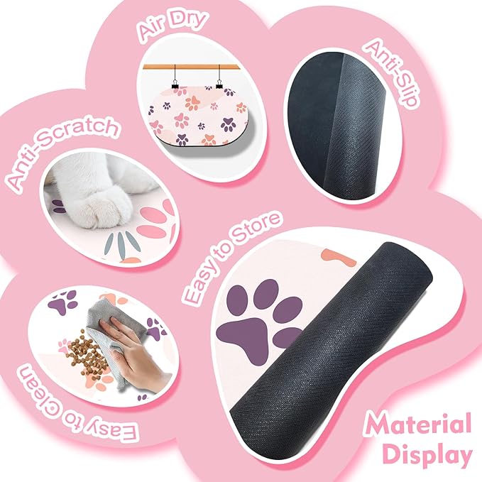 Cat Food Mat Small - 20''x12'' Absorbent Cat Feeding Mat, Pet Water Mats Protect Floor, No Stains Quick Dry Pet Placemats for Food and Water Bowl, Non-Slip Base Cats Bowl Mats for Messy Drinkers