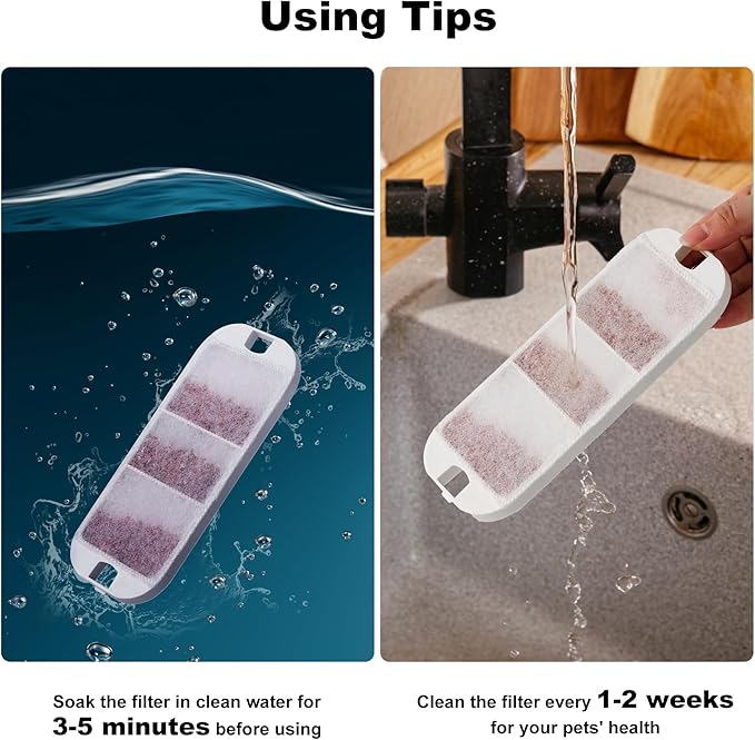 6 Pack Dog Water Fountain Filters, Filter Replacement for HOLAPAW 2.1Gal/8L Dog Water Bowl Dispenser, 6 Filters + 6 Sponges