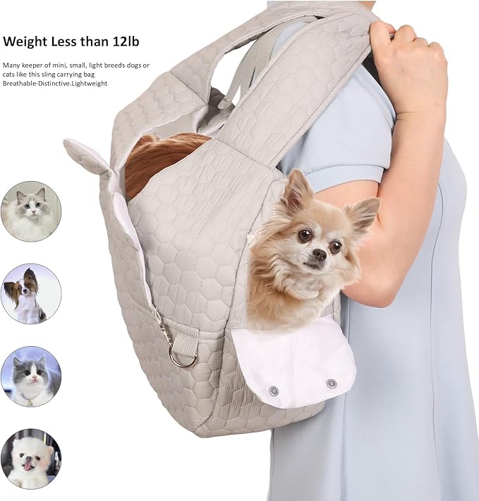 Dog Backpack Carrier for Dogs, Adjustable Strap Cat Carrier Sling, Hands-Free Front Facing Pets Sling Chest, Fit 5-15 Lbs Pets Carrier Backpack for Camping Hiking Traveling Cycling(Light Gray)