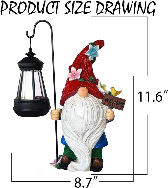 Solar Garden Gnomes Statue with Succulent and LED Lights - Solar Lantern Gnomes Decorations for Yard Outdoor gnome Decorations for Garden, Patio Gnome Gifts for Mom