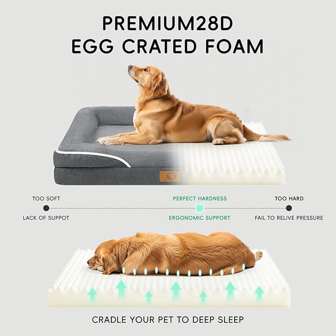 HOMEMATE Dog Bed for Extra Large Dog: 48x35 inch Orthopedic Large Dogs Bed XXL Outdoor Pet Cat Bed Sofa Supplies with Toy Dogs Crate Pad Couch with Removable Washable Cover & Non-Slip Botton Dark Grey