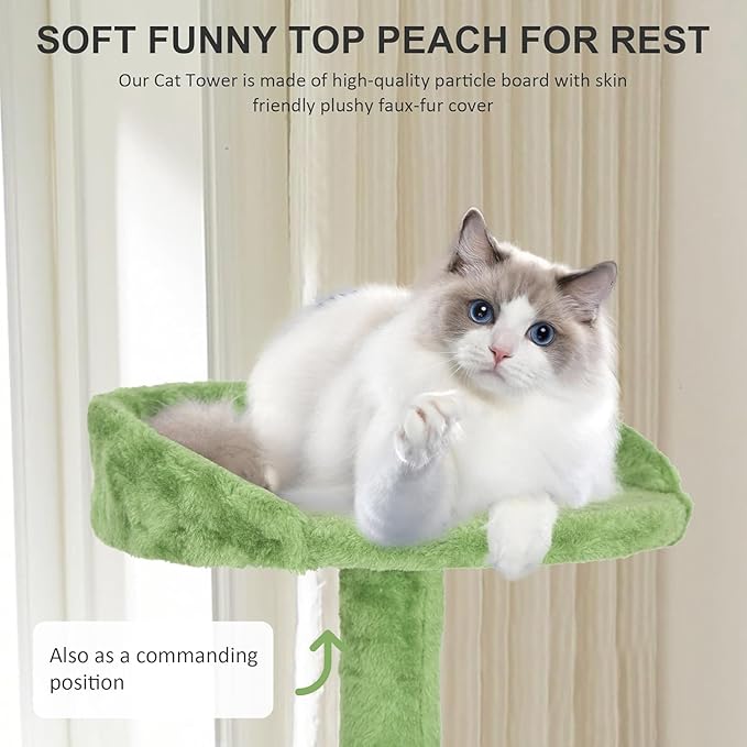 70 Inch Green Cat Tree, Tall Cat Tower with 2 Condos, 3 Scratching Posts, Multi-Level Platforms - Sturdy Climbing Structure Tall Cat Tower for Indoor Cats