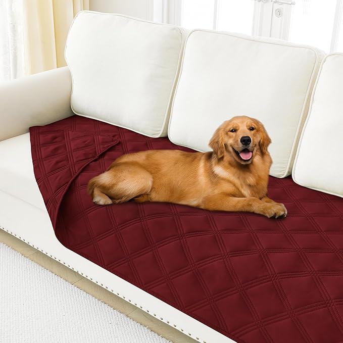 Smiry Waterproof Dog Bed Cover Blanket 40x80, Soft Reversible Pet Blanket, Washable Leakproof Cats Dogs Couch Cover for Sofa, Couch, Furniture, Wine Red/Wine Red