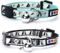 Pawtitas Glow in The Dark Cat Collar with Breakaway Safety Buckle & Bell Adjustable Kitten Collar, Set of 2 GID Teal/Black