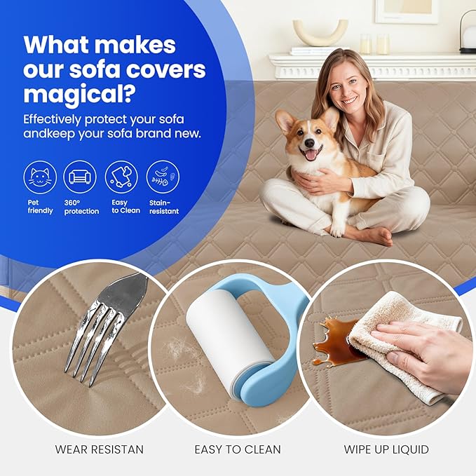 Waterproof Dog Bed Cover Pet Blanket, Soft Couch Cover for Dogs Washable, Non-Slip Dog Blanket Protect Furniture Couch Sofa Car for Puppy Large Dogs Cat (30x70 Inch, Khaki)
