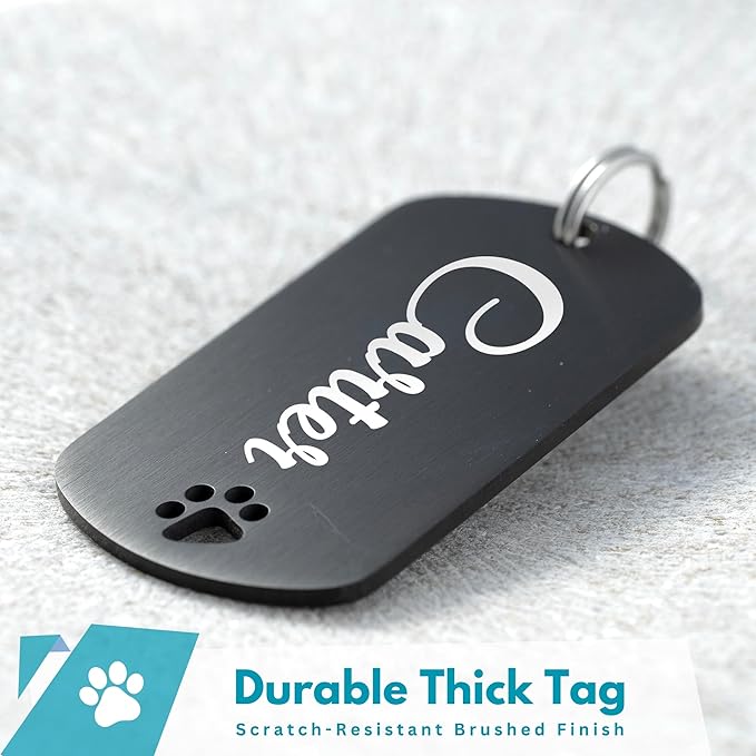 Ultra Joys Dog Tags Personalized for Pets - Hollow Paw Custom Pet ID Tag - Engraved Dog Tag for Small, Large Dogs - Small Military Dog Tag in Black
