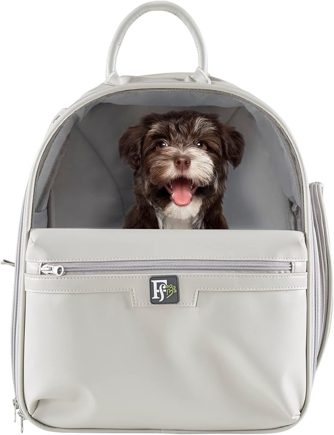 Friends Forever Cat Backpack, Dog Carrier for Small Dogs Travel Bag with Padded Straps, Removable Sherpa Mat, Fully Ventilated, Front Viewing Window, Grey