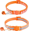 2 Pack Breakaway Cat Collars with Bells, Reflective Design and Claw Print Design, Safety Buckle, Adjustable 7.5-12.5 Inches for Kittens & Cats (Orange)