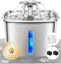 Veken Innovation Award Winner Stainless Steel Cat Water Fountain, 95oz/2.8L Automatic Pet Fountain Dog Water Dispenser with Replacement Filters & Silicone Mat, Gifts for Cats, Dogs (Silver)
