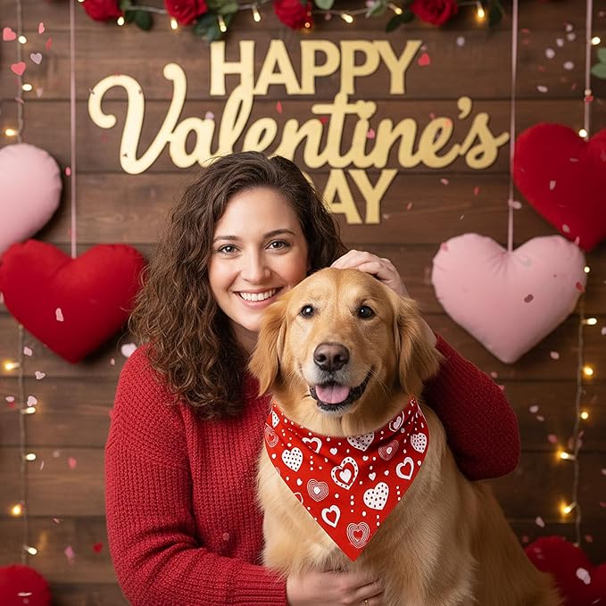Weewooday 50 Pcs Valentine's Day Dog Bandanas Bulk for Dogs Soft Bibs Adjustable Triangle Heart Lips Bandana for Small Medium Large Pet Costume(Valentine, 31.5 x 21.7 X21.7 Inch)