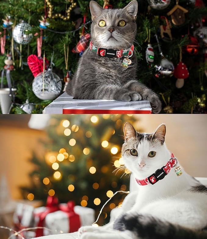 Cat Collar,2 Pack Cat Collars Breakaway with Bell, DOGWONG Safety Buckle Red Christmas Cat Collar for Girl Boy Cats and Small Dogs，Adjustable 7-12 Inch,Pet Supplies Accessories