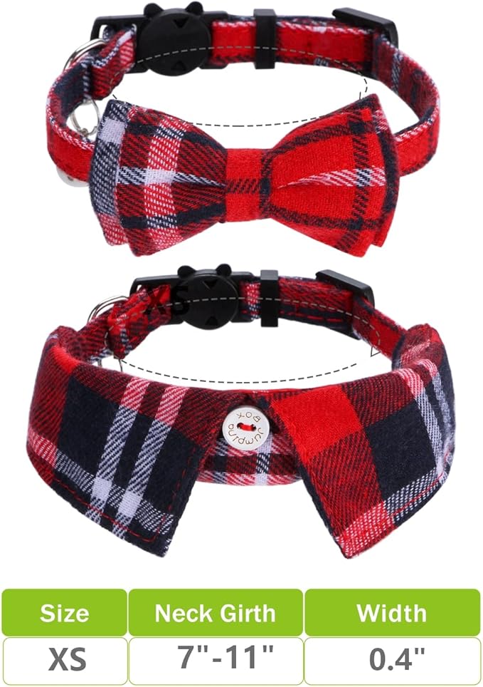 Faleela 2 Pack/Set Cat Collar with Cute Bow Tie and Bell,Breakaway Plaid Shirt Collar for Kitty Adjustable Safety