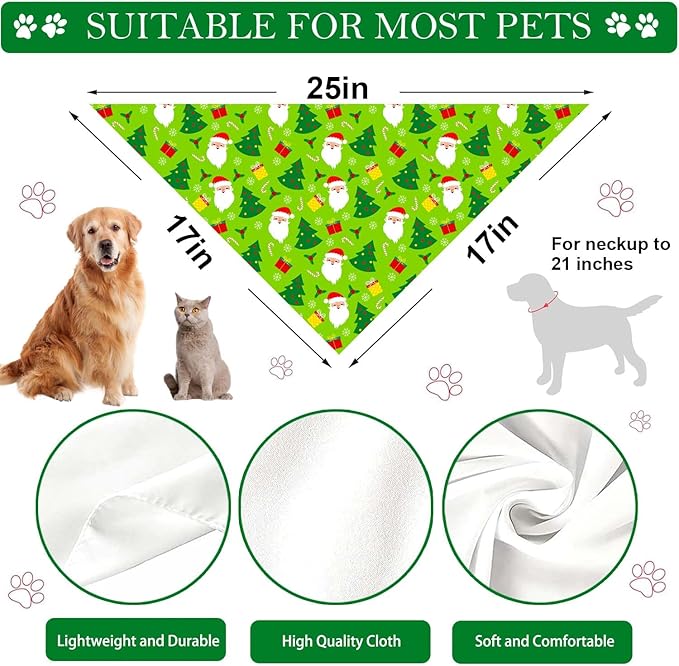 Holiday Dog Bandanas 4 Pack, Halloween Thanksgiving Christmas New Year Reversible Large Pet Bandanas, Celebration Set, Adjustable Triangle Holiday Scarves for Dogs Girl Boy Pets