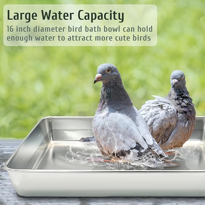 kathson Stainless Steel Bird Bath 16.14"×12.2"×2.36" Metal Bird Bath Tray Pet Bird Cleaning Accessories Bird Bathtub Bird Bath Tray Pet Shower Tub Pigeon Bathtub Bird Cage Bathtub Tray