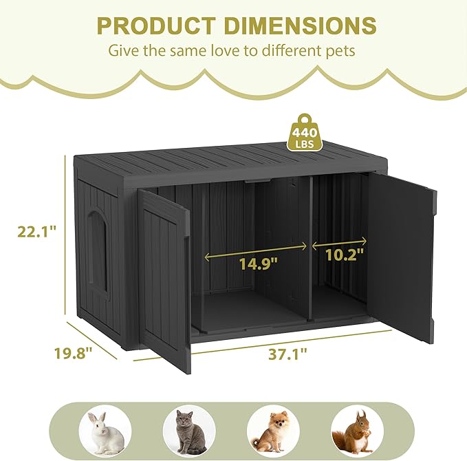 Cat Litter Box Enclosure, Hidden Enclosed Litter Box Furniture with Adjustable Partition, Multi-Functional Outdoor Cat House, Side Table, Easy to Clean, Dark Black