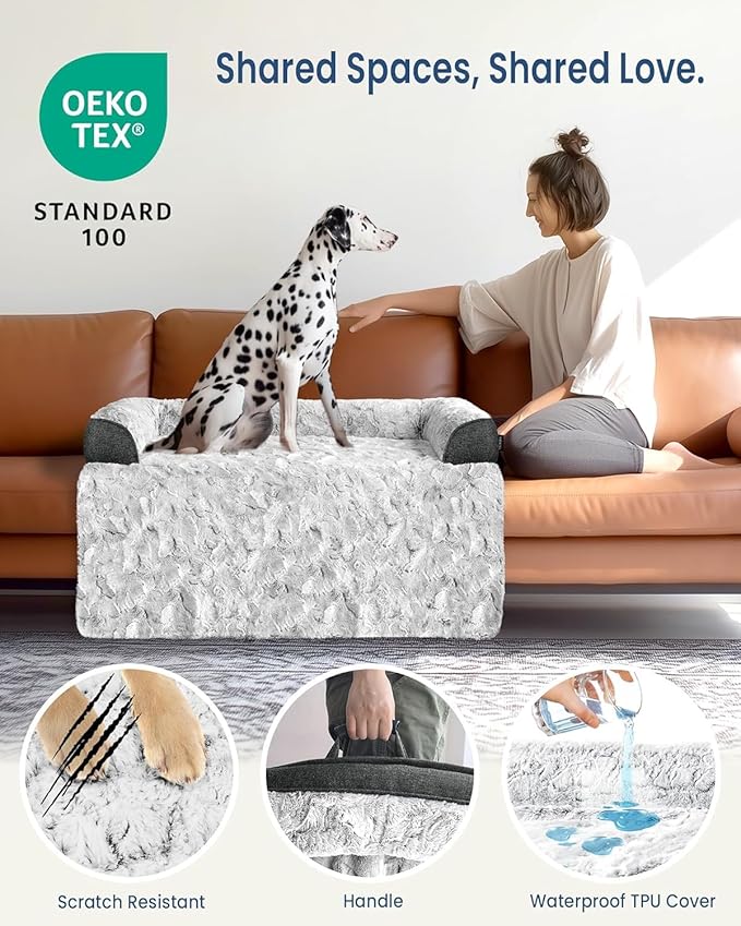 Calming Extra Large Dog Bed for Couch, 53 x 39.3 inch Removable Couch Cover for Dogs Washable, Non-Slip Fluffy Plush Dog Sofa Mat for Furniture Protector - Grey