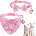 SCENEREAL Cat Bandana Collar for Birthday - 2 Pack Breakaway Kitten Collars With Bell Bowtie, Accessories for Pets, Adjustable Cute for Cats and Small Dogs Boys Girls, (Pink)