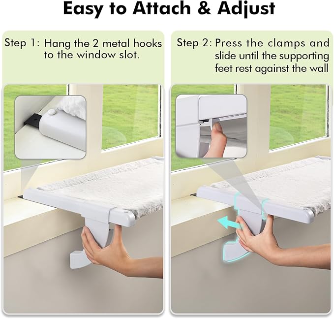 Window Sill Mount Cat Perch for Indoor Cats, One-Step Sliding Clamping Slot Adjustment Cat Hammock with Washable Cover, No Suction Cups Pet Bed for Windowsill & Bedside (Large)