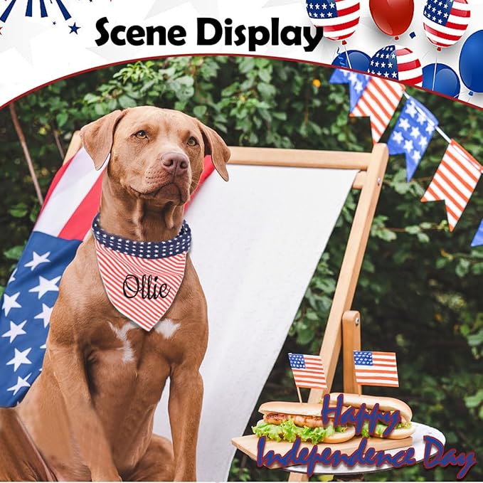Personalized 4th of July Dog Bandana Embroidered Name Custom Neckwear Dog Scarf for Small Medium Large Dogs Cats Pets Birthday Gift