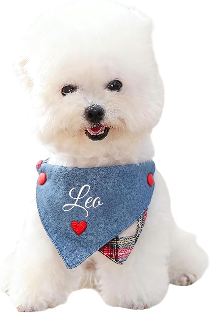 Custom Embroidered Dog Bandana Personalized with Name Adjustable Triangle Neckwear Scarf for Dogs and Cats Washable Polyester Pet Accessories Gift for Pet Lovers