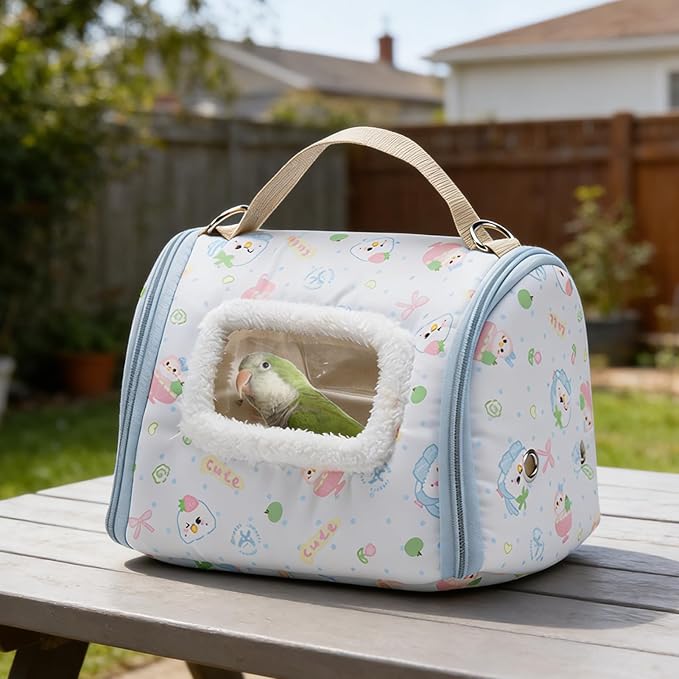 Portable Bird Travel Carrier, Clear Viewing Window Design, 23.5x18x16cm, Warm Parrot Transport Bag with Window, Secure Pet Carry Case, Lightweight and Portable, for Outdoor Hiking Camping Use