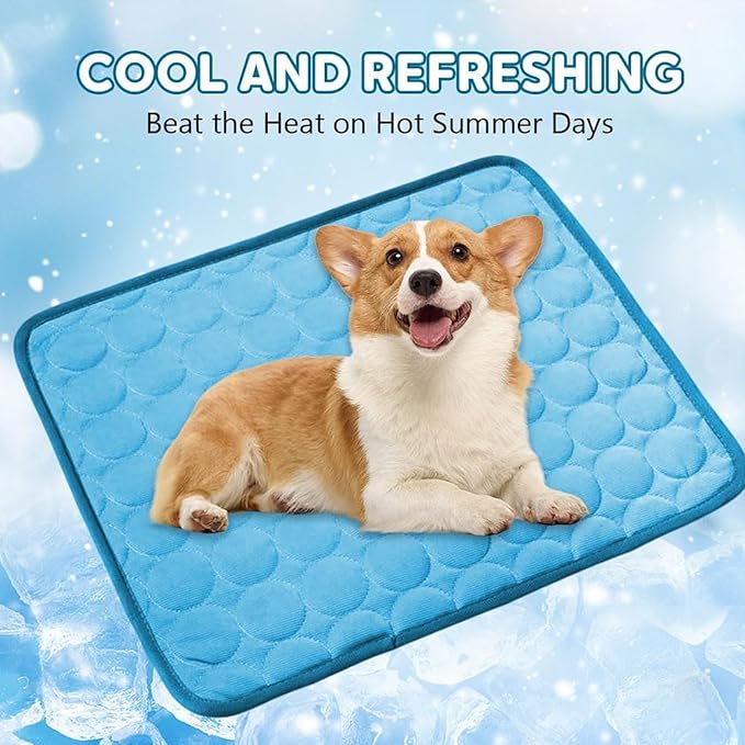 Dog Cooling Mat, Pet Cooling Mats, Summer Cool Pads Pet Mat Outdoor for Dogs & Cats, Machine Washable (Blue, L: 70×55 cm | 28×22")