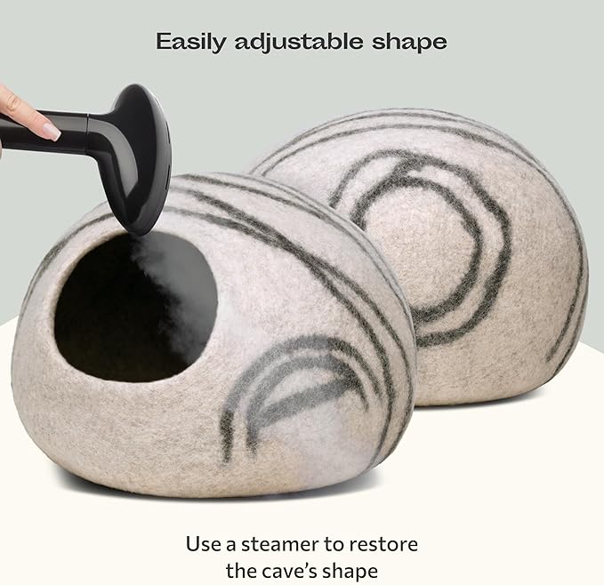 MEOWFIA Cat Cave – Premium Felt Cat Bed for Indoor Cats, Handmade Merino Wool (Light Grey, Large)