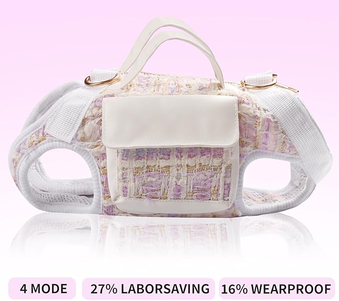 Dog Lift Harness Backpack for Small Dogs Cats, Adjustable Straps Dog Sling Carrier Full Body for Hiking, Travel, Outdoor – Purple Large