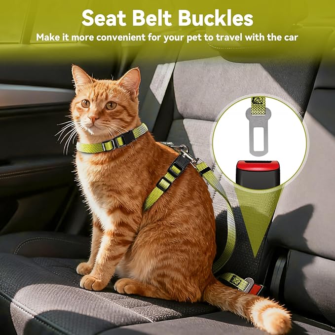 Cat Harness and Leash Set, 3-in-1 Escape Proof Adjustable, Comfortable Soft Lightweight, Safe, Easy to Wear, Walking Travel Kitten Harness for Small Medium Large Cats (Yellow)