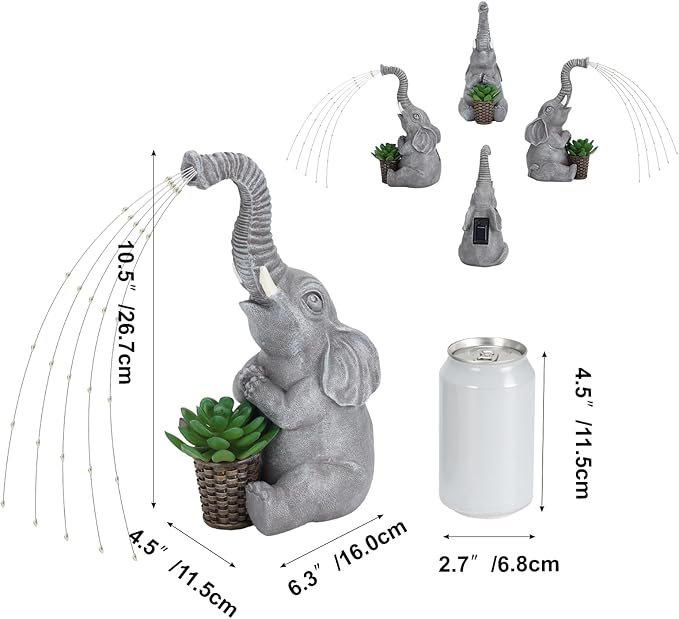 Lyeasw Solar Garden Decor Elephant Statues – Birthday Gifts for Women Mom, Water‑Resistant Watering Elephant Outdoor Decor for Patio, Yard & Porch with Auto On/Off Light, Praying Elephant Ornament