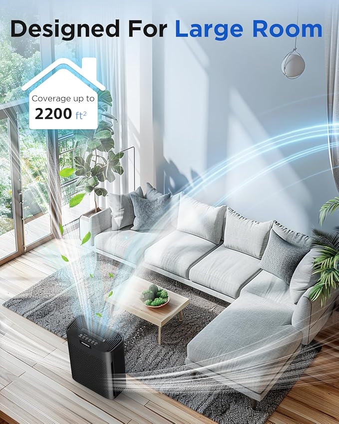 Air Purifiers for Home Large Room 2200 Ft² with Washable Filters, MOOKA H13 HEPA Air Purifier for Home Pets Bedroom with Fragrance, Air Cleaner for Smoke Dust Pollen Pets Hair Odor, KJ190 Black