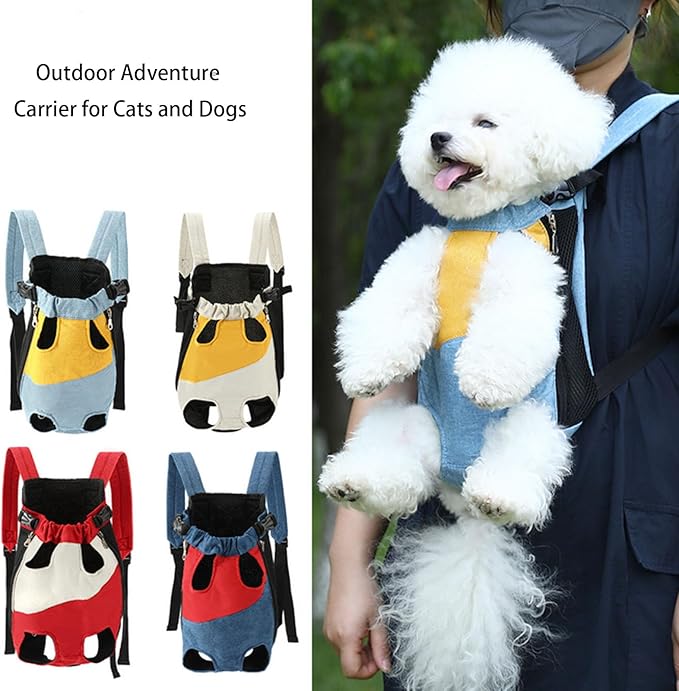 Lightweight Pet Backpack Carrier for Small Dogs & Cats - Easy-Fit Adjustable Straps, Basic Legs-Out Design, Durable for Daily Use (Fits Pets Under 15lb) (Yellow-Blue Color-Blocked, XX-Large)