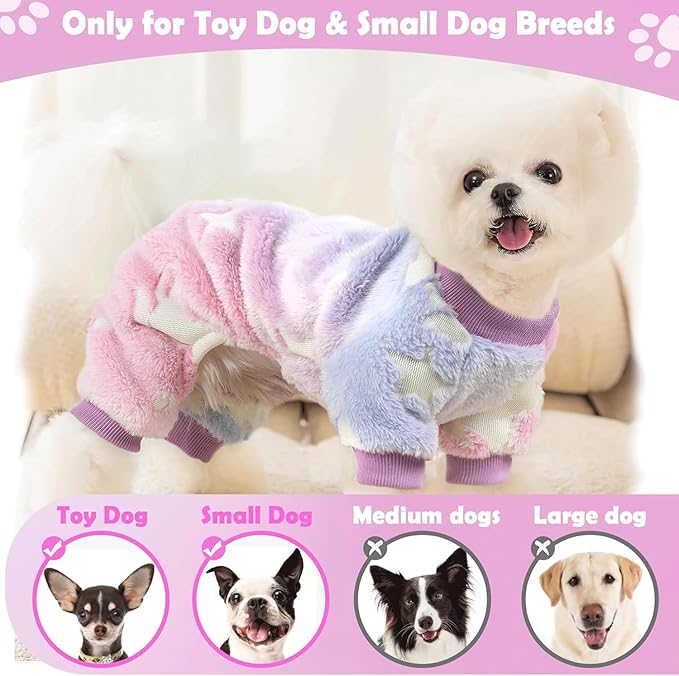 Dog Sweaters Small Girl Warm Fleece Pajamas, Cute Extra Small Dog Clothes, 4 Legs Puppy Jumpsuit Pjs Soft Stretchy Doggie Onesies Pet Outfit Apparel for Chihuahua Yorkie