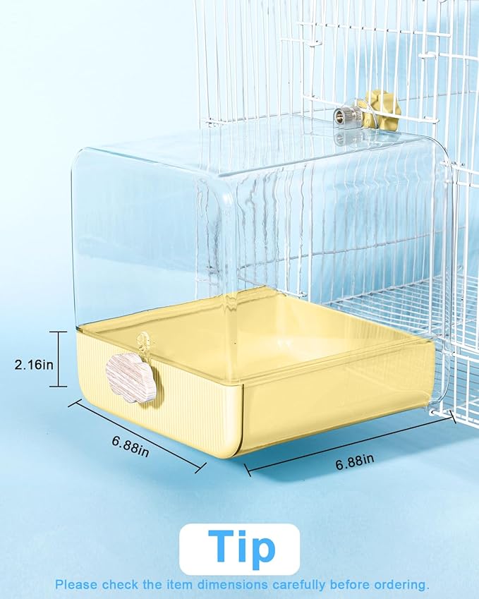 Hanging Bird Bath for Cage, 3 in 1 Multifunction Bird Bath/Bowl/House, Bird Cage Accessories Suitable for Small to Medium Birds Parakeet, African Grey, Conure, Cockatiel(6.8X6.8X6.8 inch Yellow)