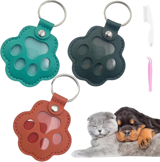 Cat & Dog Hair Keychain - Paw Shaped Leather Memorial Keepsake for Dog Cat Fur Storage, Pet Fur Keepsake Collector