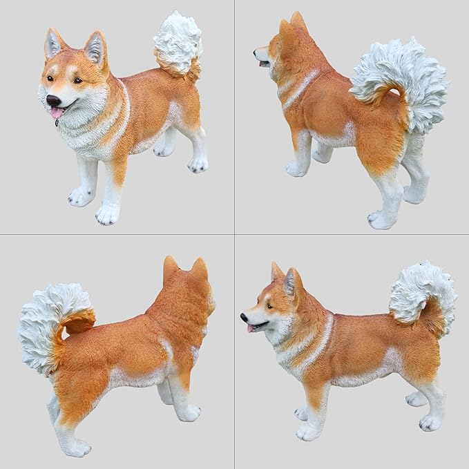 Akita Statue Outdoor Decorations – Dog Statues Outdoor Standing Yellow Akita with Replaceable Solar Light & Welcome Sign for Porch Décor