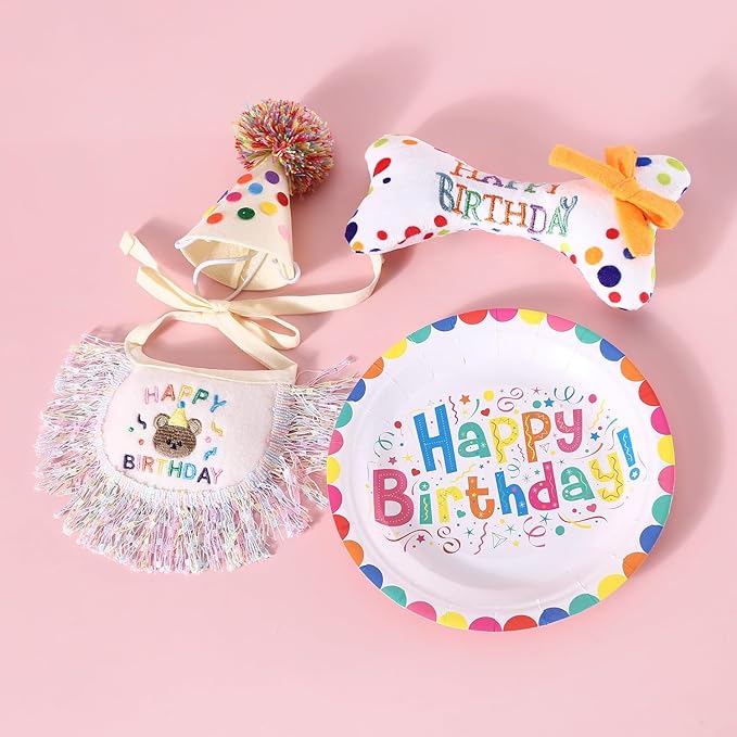 Cat Birthday Bandana Scarf and Party Hat Cute Tassels Bib Scarf and Birthday Hat Cat Birthday Party Decorations Set