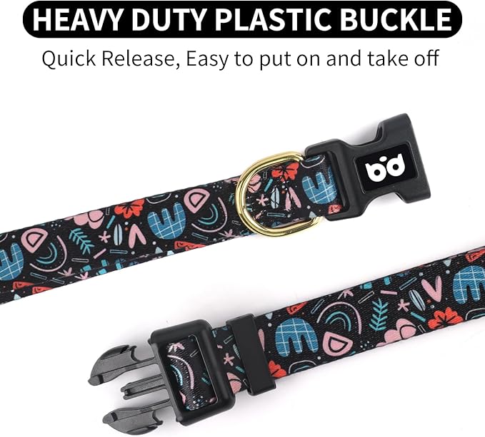 QQPETS Adjustable Soft Dog Collar: Print Flower Pink Multicolor Cute Patterns for XS Small Medium Large Pet Girl Boy Puppy Walking Running Training