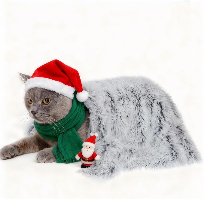 PJYuCien Dog Blankets for Small Dogs Washable - Fluffy Fuzzy Cat Blanket for Couch, Puppy Throw for Furniture with Polyester Fleece, Super Soft Plush for Pet Kitten Doggy, Grey, 16" x 24"