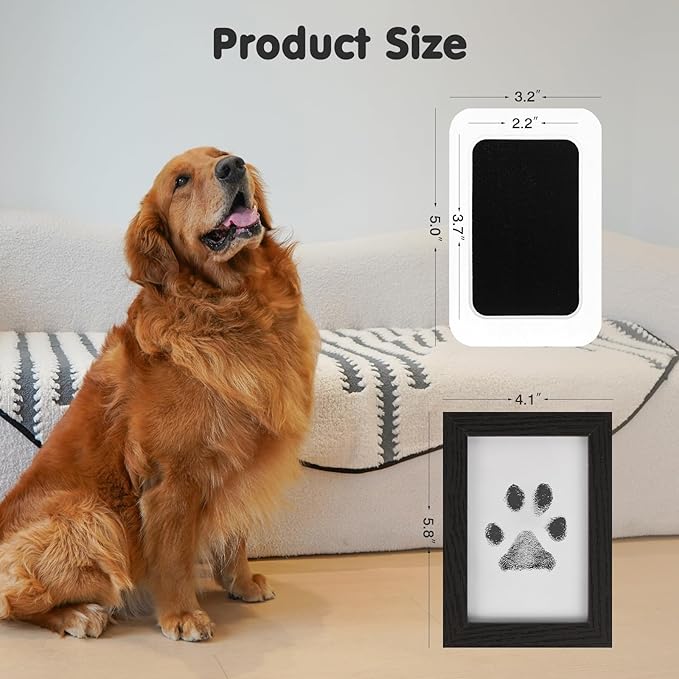 Inkless Paw Print Kit for Dogs,Cats & Babies - Clean Touch Dog Nose & Baby Handprint Kit,Mess Free Dog Paw Print Kit,2-Pcs Ink Pads & 1 Wooden Frame - Keepsake Gifts for Pet Lovers,New Moms