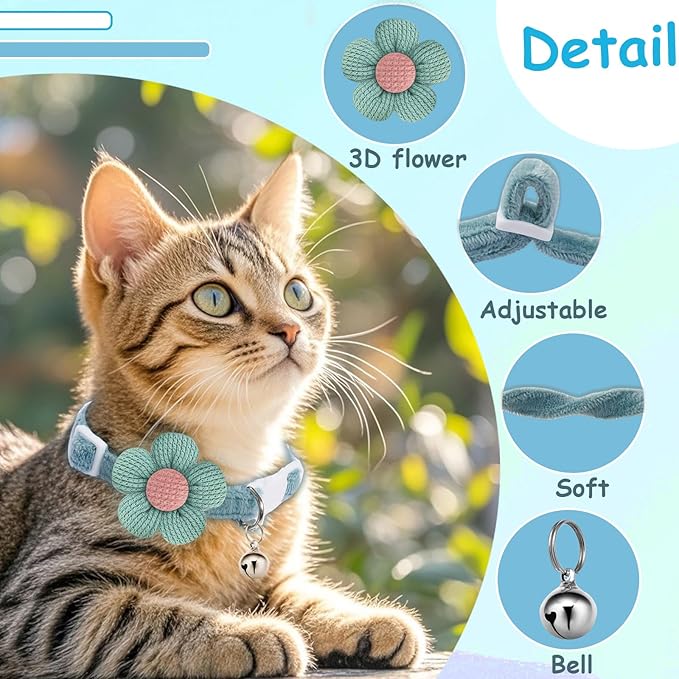 Breakaway Cat Collars with Bells, MUZIEBA Kitten Collar for Girl Boy Adjustable Safety Kitty Collars for Cats Puppy and Small Pets (Blue + Green)