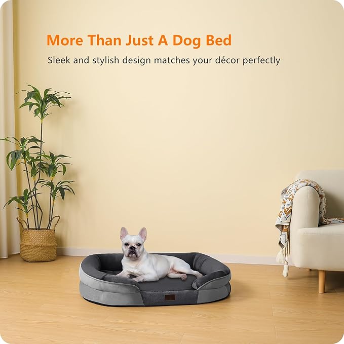Dwanton Orthopedic Dog Bed for Medium Dogs with Gel Memory Foam, Waterproof Dog Sofa, Washable Pet Bed with Four Sided Bolster Cushion, Removable Cover & Non-Slip Bottom, 28", Dark Gray