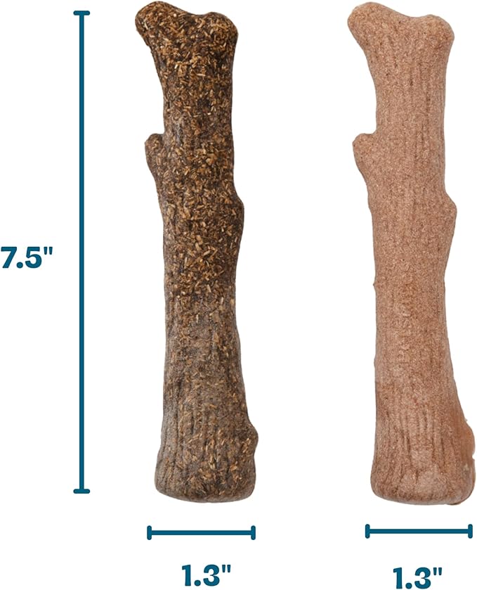 Outward Hound Pupstages Dogwood Calming Dog Chew Toy – Real-Wood Blend, Moderate Chewers, Medium, 7.5", 2-Pack (Natural & Hemp Flavors)
