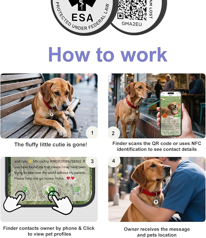 ESA Dog Tag, QR Code Dog Tag, Modifiable Free Pet Online Profile, Scannable QR Code, Scan QR Send Instant Location Alert Email, Silicone Lightweight ID Tag for Dog and Cat (Black, Regular)